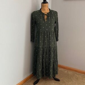 Madewell Olive Green Printed Tiered Midi Dress